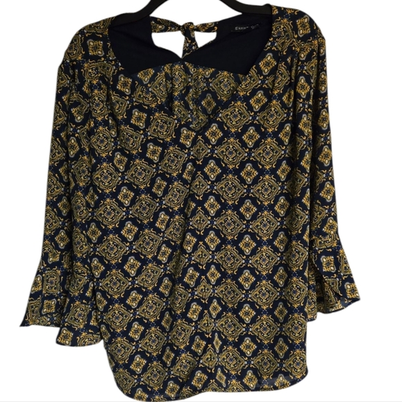 41 Hawthorn Gold And Blue 3/4 Sleeve Women's Blouse Large - Picture 2 of 6